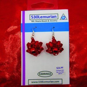 Red Christmas Bow Dangle Earrings
